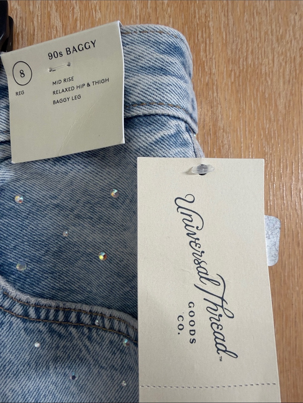 Universal Thread Light Wash Straight Jeans with Crystal Stud Accents - Picture 2 of 4